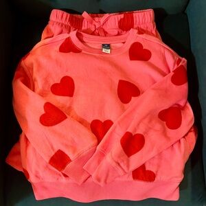 Pink Old Navy Microfleece Pajama Joggers Set for Girls Printed in Red Hearts